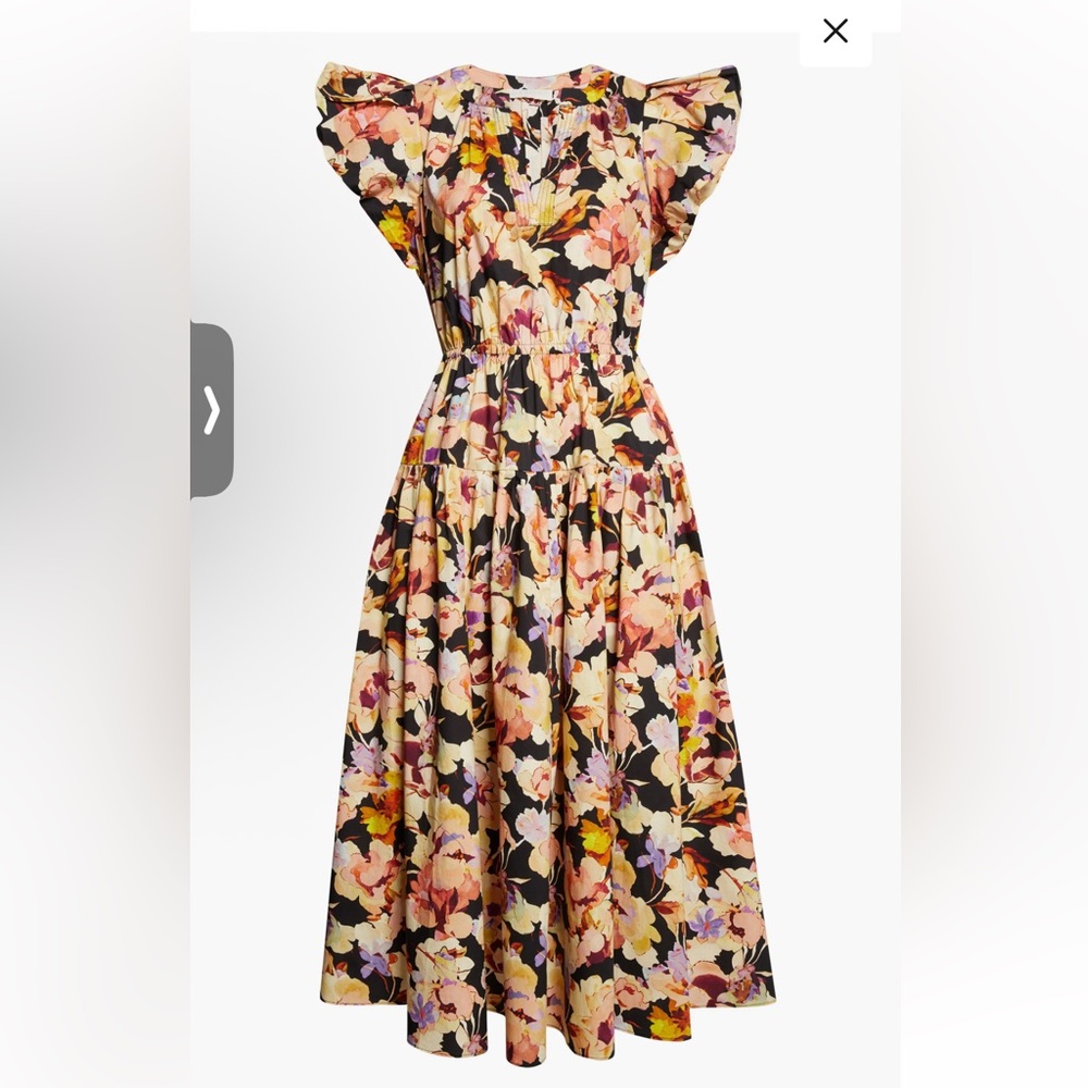 Ulla Johnson Black Maxi Dress with Pink, Yellow & Cream Floral Print